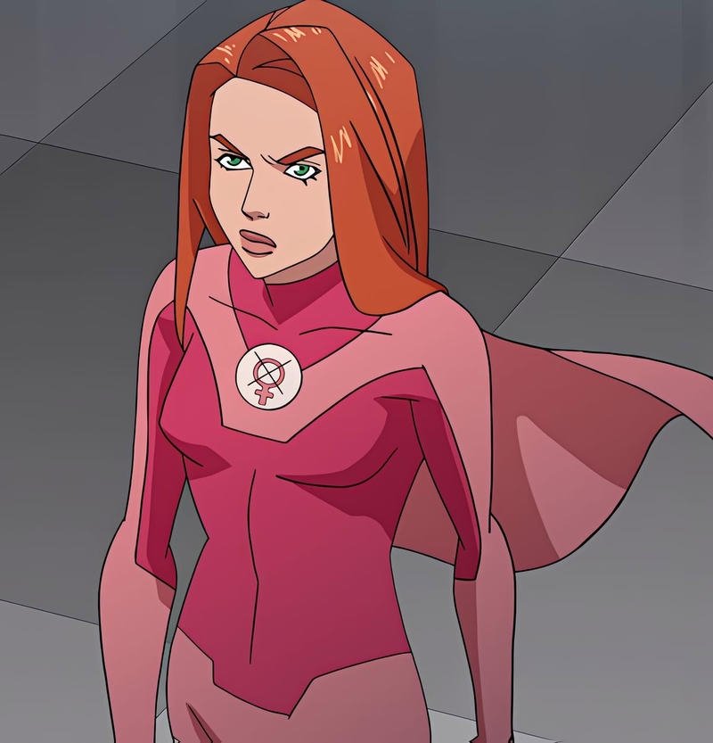 Powerful feminine guardian icon forming Atom Eve pfp