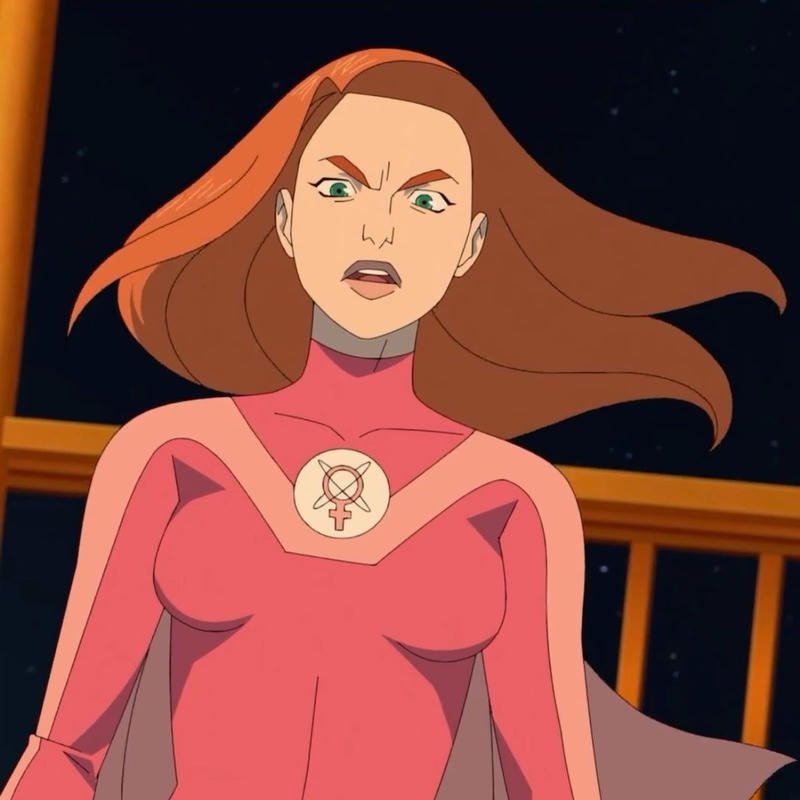 Radiant energy warrior portrait displayed Atom Eve pfp