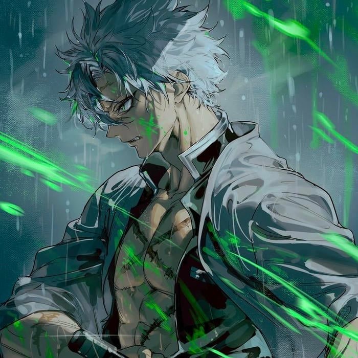 Raging cyclone atmosphere enveloping powerful Sanemi pfp