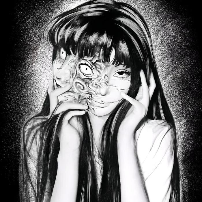 Screaming face distortion effect on horror pfp