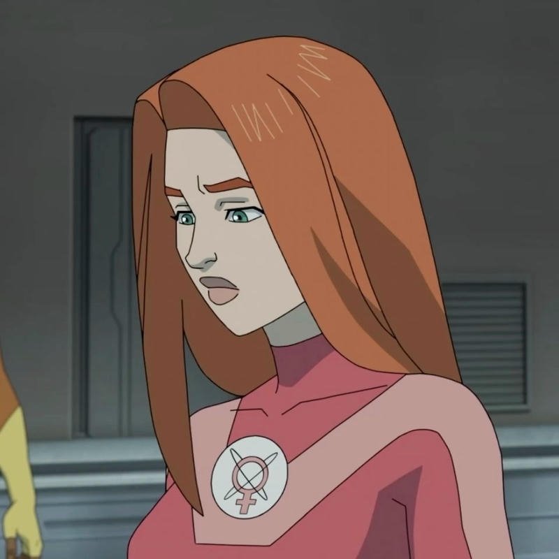 Shining superhuman girl icon forming Atom Eve pfp