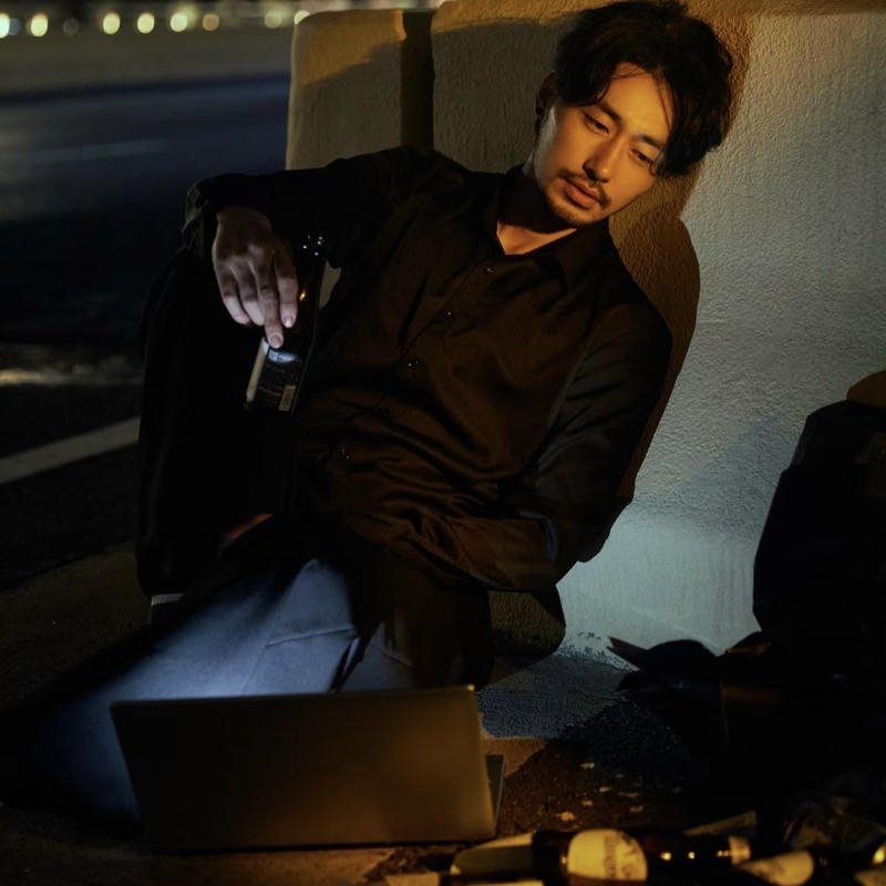 Solitary illustrated face forming sad aesthetic pfp boy