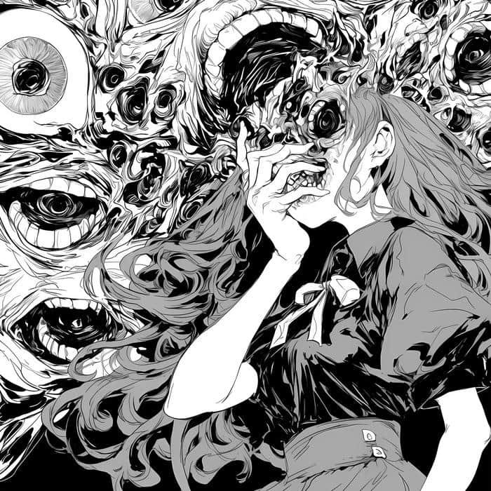 Tall shadow silhouette looming inside horror pfp