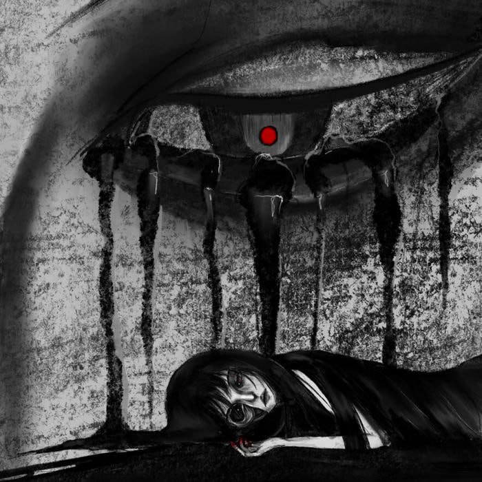 Twisted unnatural head tilt in horror pfp