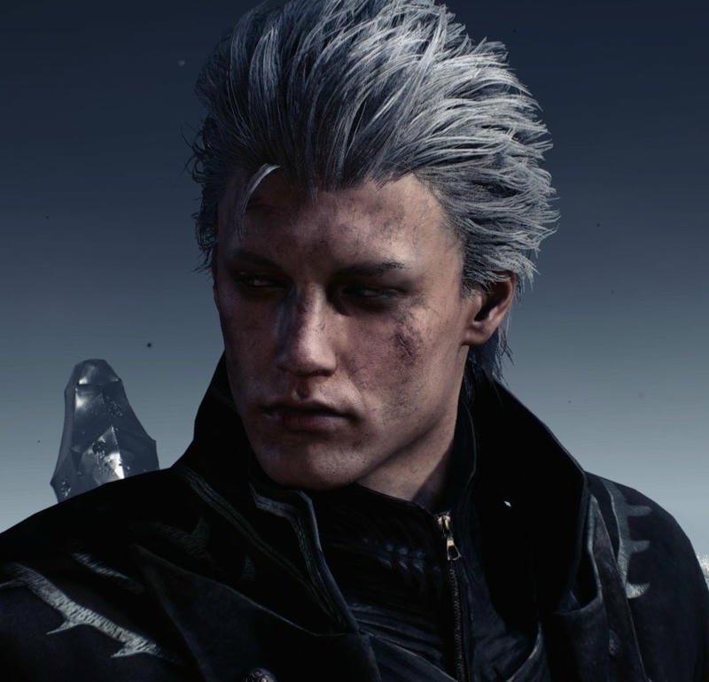 Vergil pfp calm expression standing with Yamato sword