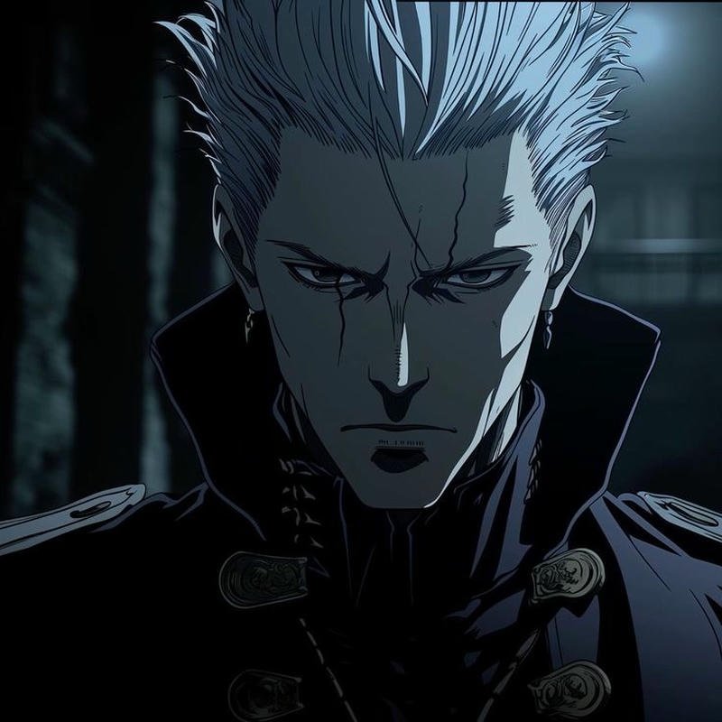 Vergil pfp confident stance silver hair character icon