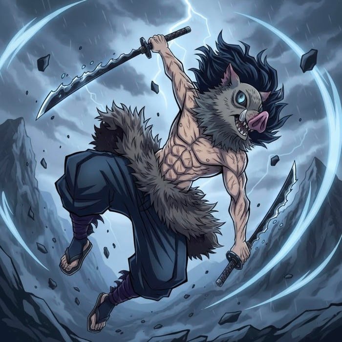 Wild feral energy exploding through intense Inosuke pfp