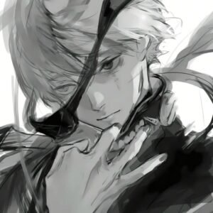 Blue aura animated figure artwork styled depressed anime pfp