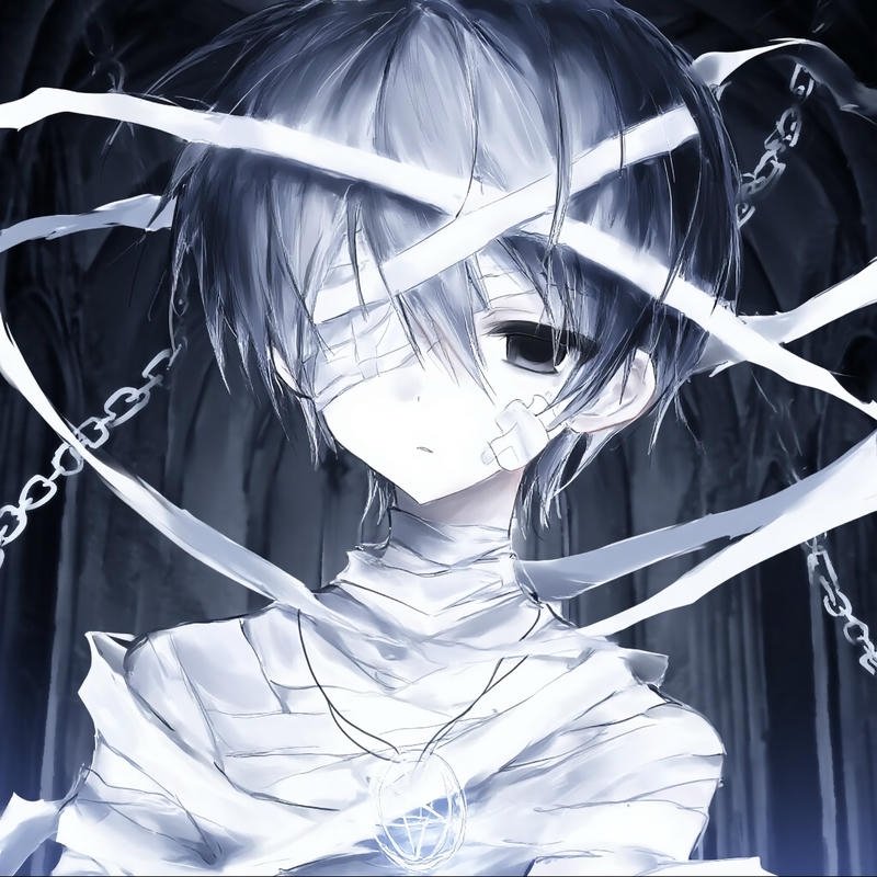 Lonely animated figure portrait forming depressed anime pfp