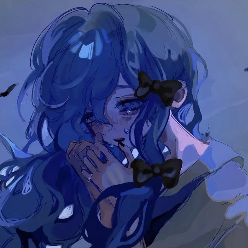 Lost feeling cartoon character portrait representing depressed anime pfp