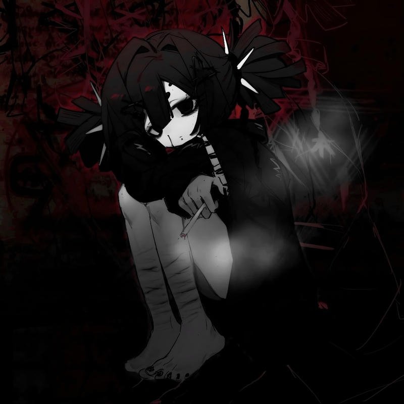 Pained animated persona portrait forming depressed anime pfp